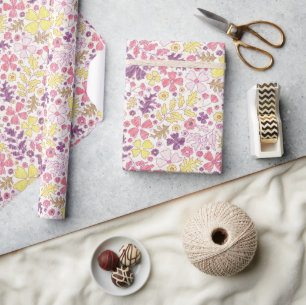 Purple Pink Bow Wildflowers Blooms Baby Shower Wrapping Paper