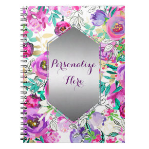 Purple Pink Bright Colourful Chic Modern Floral Notebook
