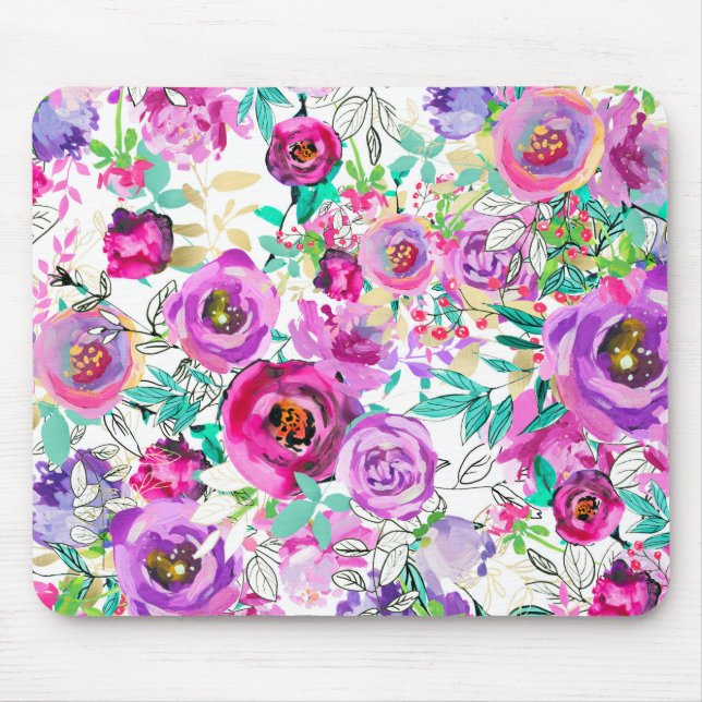 Purple Pink Bright Modern Floral Shabby Chic Mouse Pad (Front)