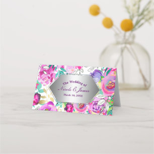 Purple Pink Bright Modern Floral Table Seat Place Card