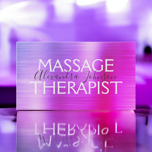 Purple - Pink Brushed Metal Massage Therapist Business Card