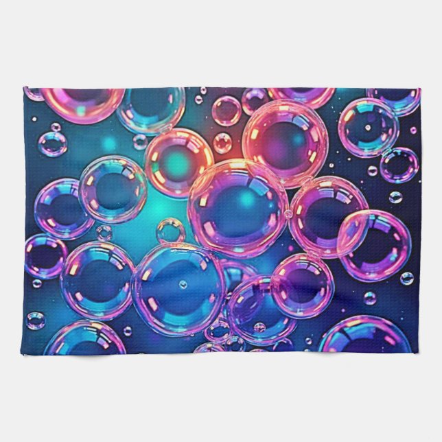 Purple Pink Bubble Magic Tea Towel (Horizontal)