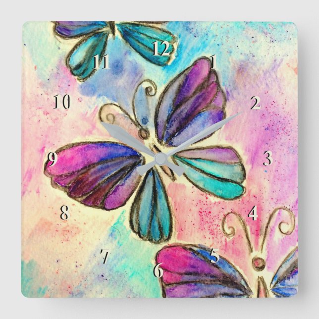 Purple Pink Butterflies Wall Clock (Front)