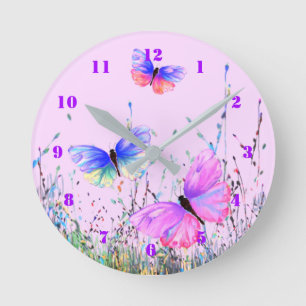 Purple Pink Butterflies Wall Clock - Choose Colors