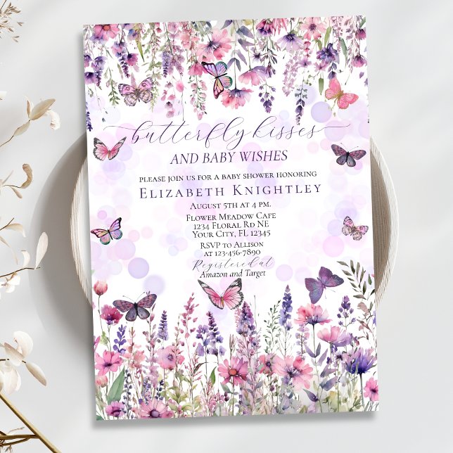 Purple Pink Butterflies & Wildflowers Baby Shower Invitation (Creator Uploaded)
