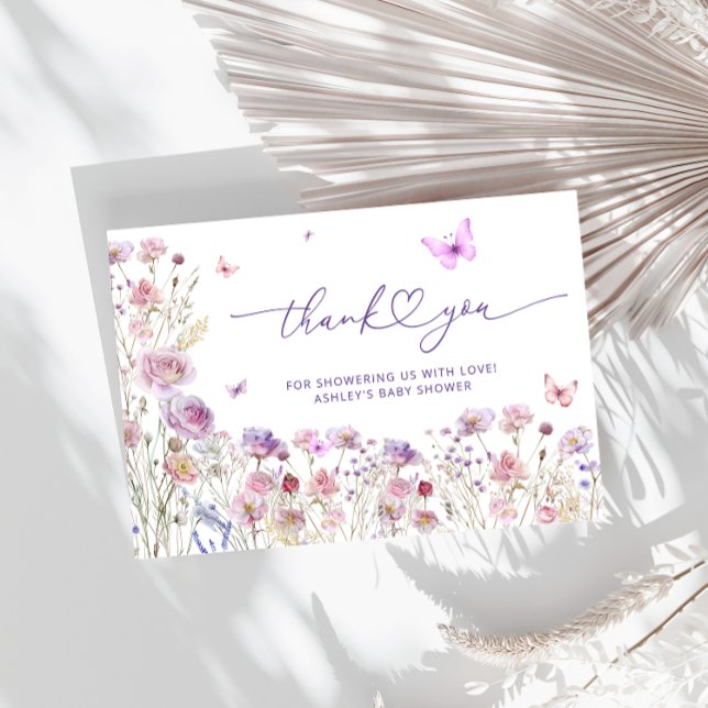 Purple Pink Butterfly Baby Shower Thank You Card (Creator Uploaded)