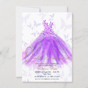 Purple & Pink Butterfly Dance Dress Quinceañera  Invitation