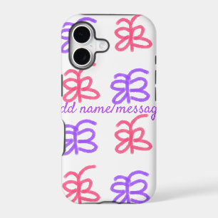 Purple pink butterfly doodle pattern add name text
