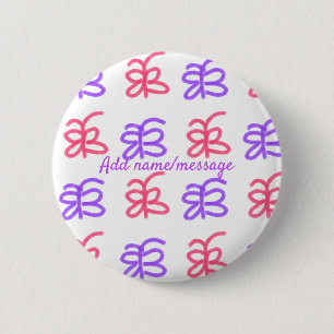 Purple pink butterfly doodle pattern add name text 6 cm round badge