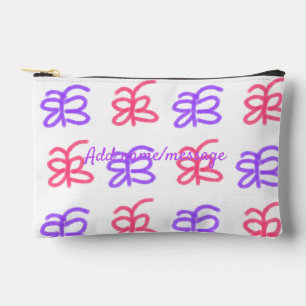Purple pink butterfly doodle pattern add name text accessory pouch