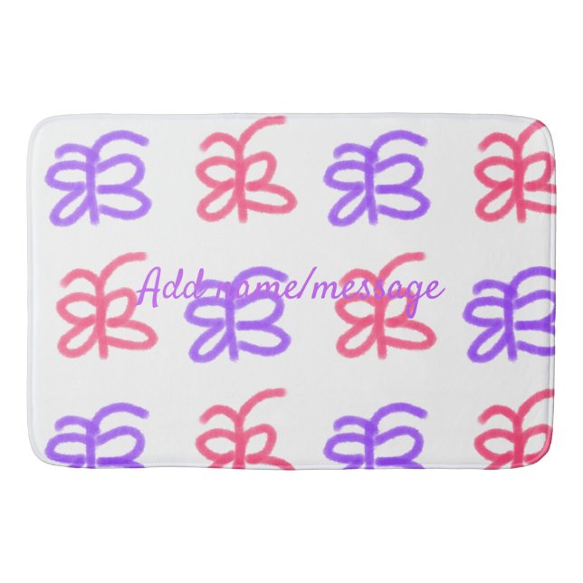 Purple pink butterfly doodle pattern add name text bath mat (Front)
