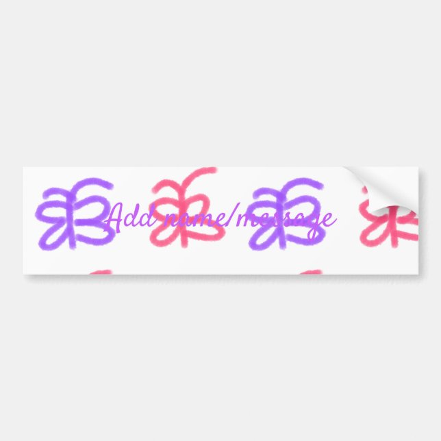 Purple pink butterfly doodle pattern add name text bumper sticker (Front)