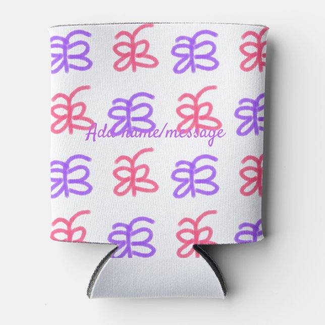 Purple pink butterfly doodle pattern add name text can cooler (Front)
