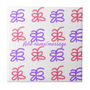 Purple pink butterfly doodle pattern add name text ceramic tile