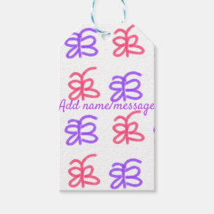 Purple pink butterfly doodle pattern add name text gift tags