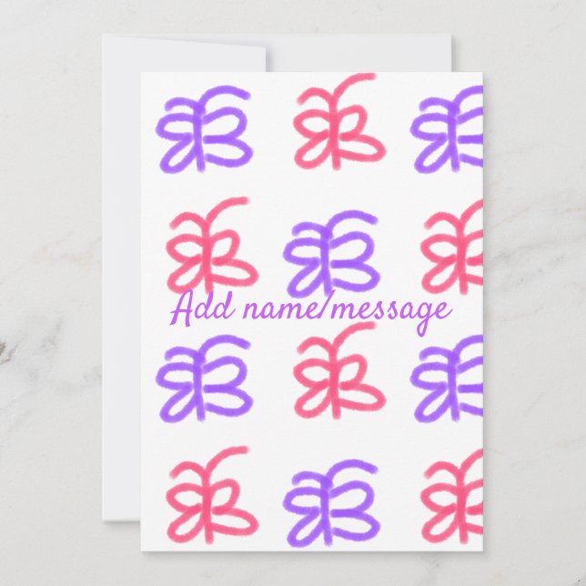 Purple pink butterfly doodle pattern add name text invitation (Front)