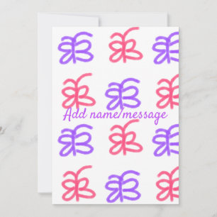Purple pink butterfly doodle pattern add name text invitation