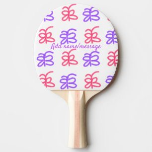 Purple pink butterfly doodle pattern add name text ping pong paddle