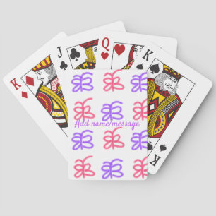 Purple pink butterfly doodle pattern add name text playing cards