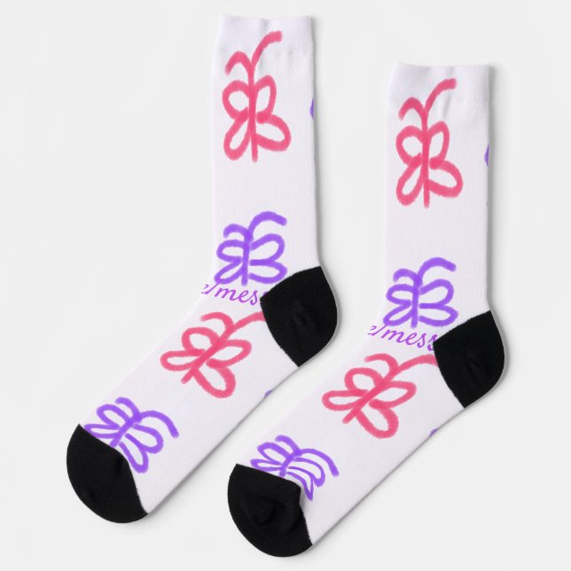 Purple pink butterfly doodle pattern add name text socks (Left)