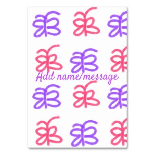 Purple pink butterfly doodle pattern add name text table number
