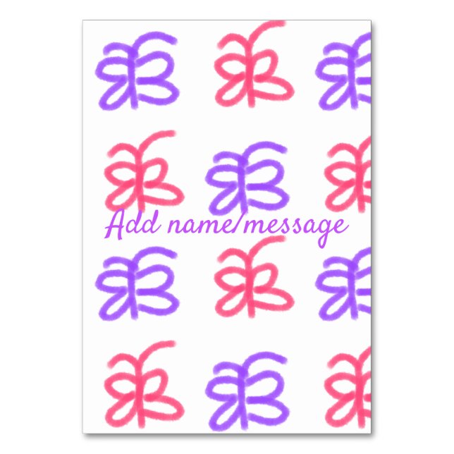 Purple pink butterfly doodle pattern add name text table number (Front)