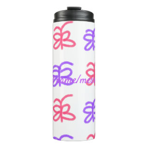 Purple pink butterfly doodle pattern add name text thermal tumbler