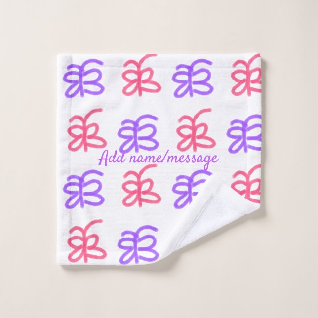 Purple pink butterfly doodle pattern add name text wash cloth (Wash Cloth)