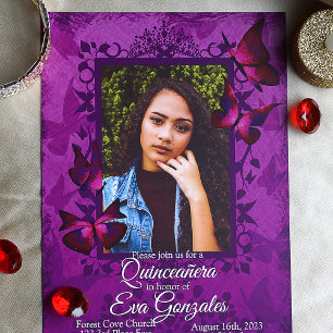 Purple, Pink Butterfly Quinceanera Invitation