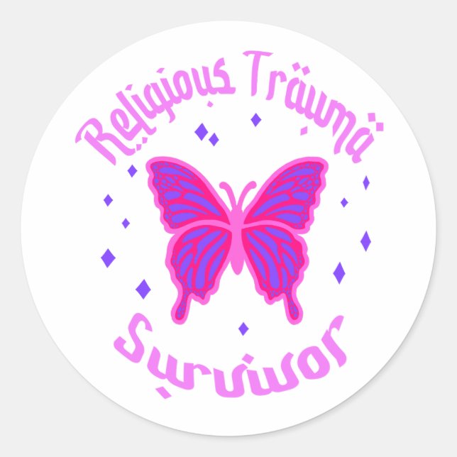 Purple Pink Butterfly Religious Trauma Survivor Classic Round Sticker (Front)
