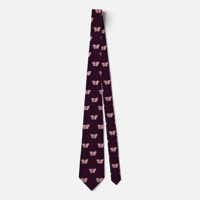 Purple Pink Butterfly Wedding Professional Work Tie (Front)