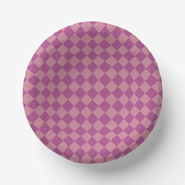 Purple Pink Checker Diamond Pattern Paper Plate (Front)