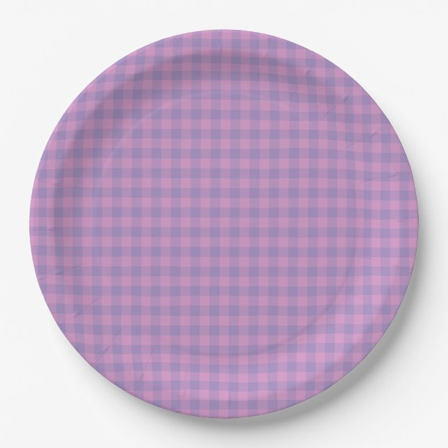 Purple Pink Chequerboard Pattern Paper Plate (Front)