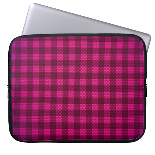 Purple pink chequered carbon fibre patterned laptop sleeve (Front)