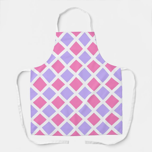 Purple Pink Chequered Diamond Pattern Apron (Front)