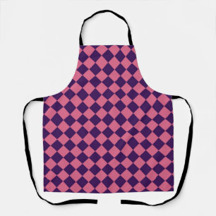 Purple Pink Chequered Diamond Pattern Apron