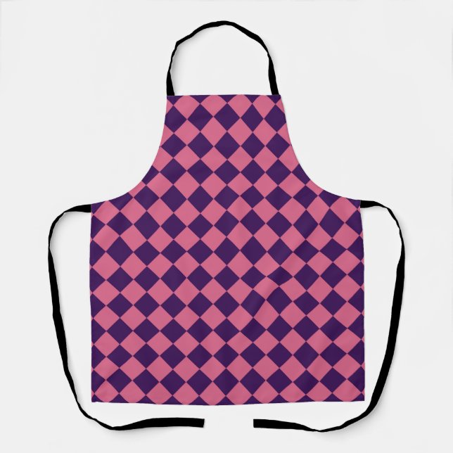 Purple Pink Chequered Diamond Pattern Apron (Front)