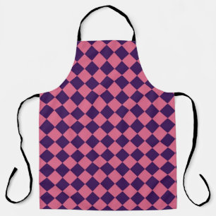 Purple Pink Chequered Diamond Pattern Apron