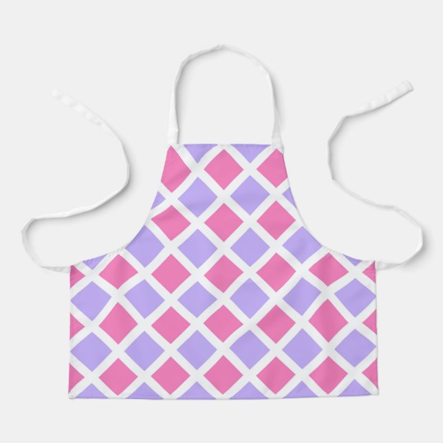 Purple Pink Chequered Diamond Pattern Apron (Front)