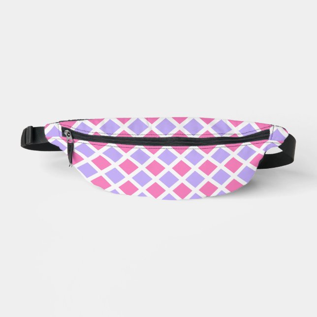 Purple Pink Chequered Diamond Pattern Bum Bags (Front)