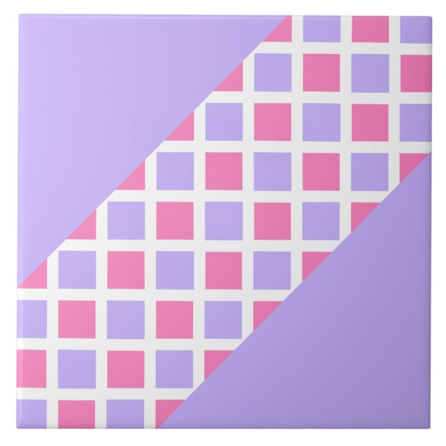 Purple Pink Chequered Diamond Pattern Ceramic Tile (Front)