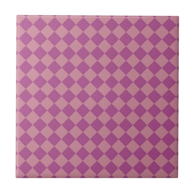 Purple Pink Chequered Diamond Pattern Ceramic Tile (Front)