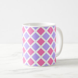 Purple Pink Chequered Diamond Pattern Coffee Mug