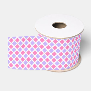 Purple Pink Chequered Diamond Pattern Grosgrain Ribbon