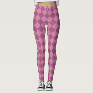 Purple Pink Chequered Diamond Pattern Leggings