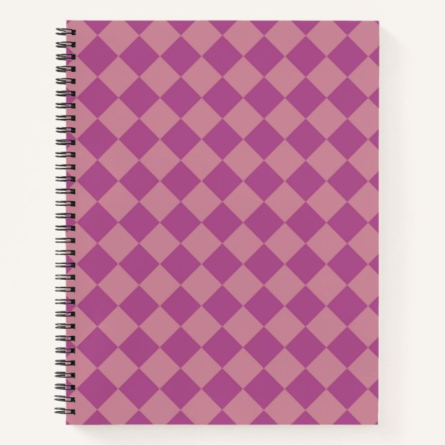 Purple Pink Chequered Diamond Pattern Notebook (Front)