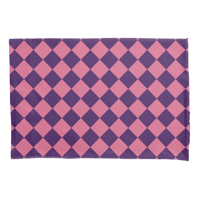 Purple Pink Chequered Diamond Pattern Pillowcase (Front-Left)