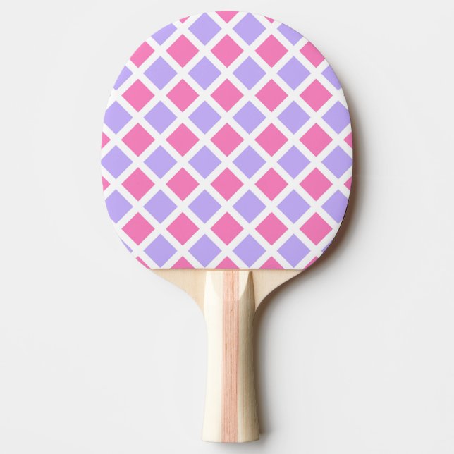 Purple Pink Chequered Diamond Pattern Ping Pong Paddle (Front)