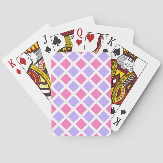 Purple Pink Chequered Diamond Pattern Playing Cards (Back)