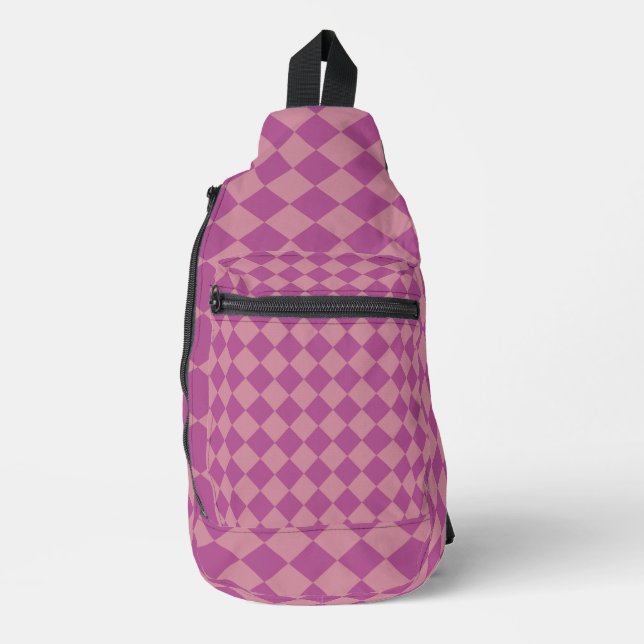 Purple Pink Chequered Diamond Pattern Sling Bag (Front)
